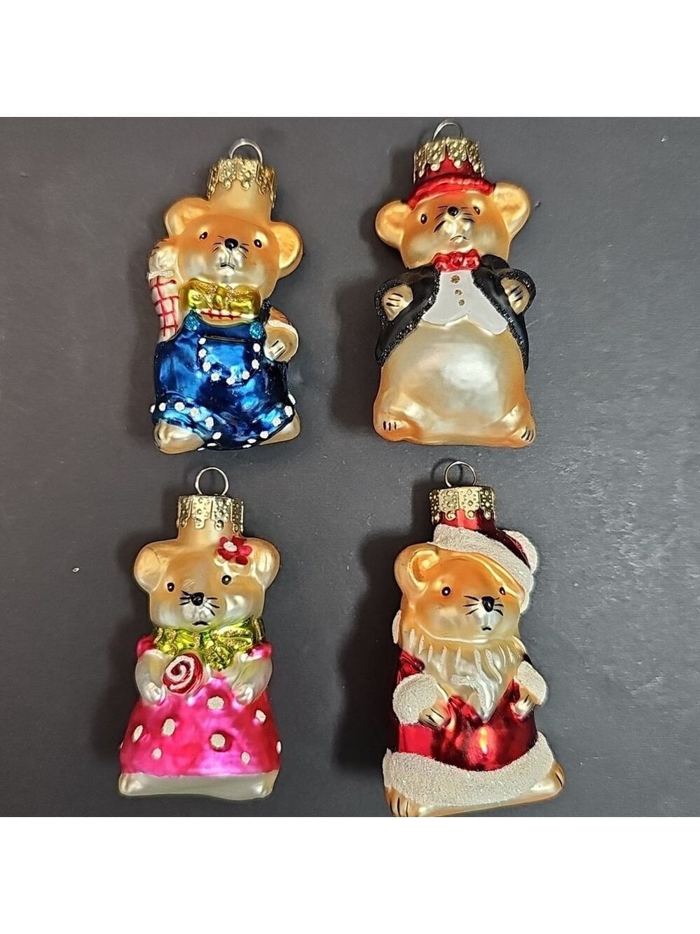 Blown Glass Christmas Ornament Baubles By Unique Treasures Bear Family Vintage